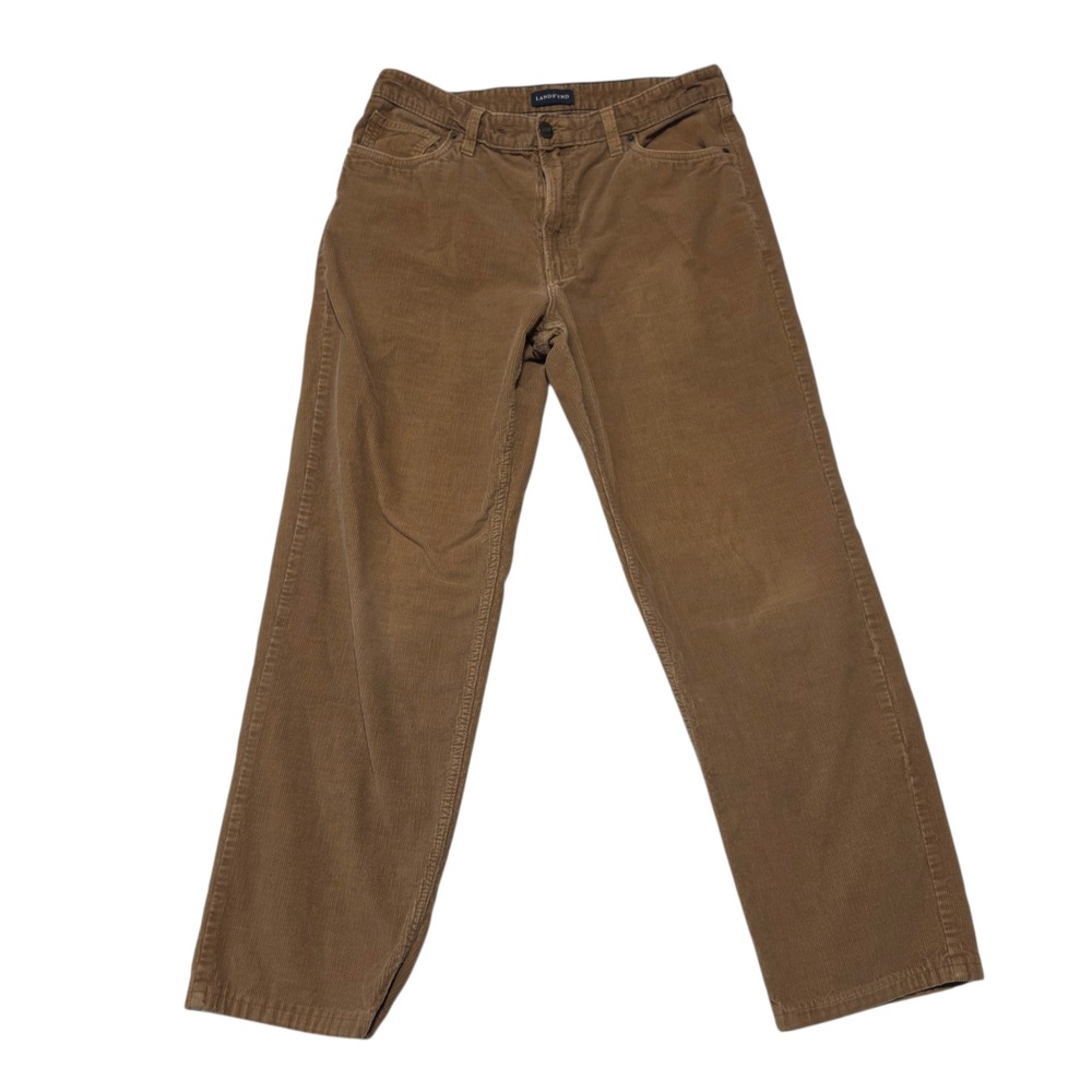 Lands' End Corduroy Pants Men 35 Brown Traditional Fit Cotton Straight Leg